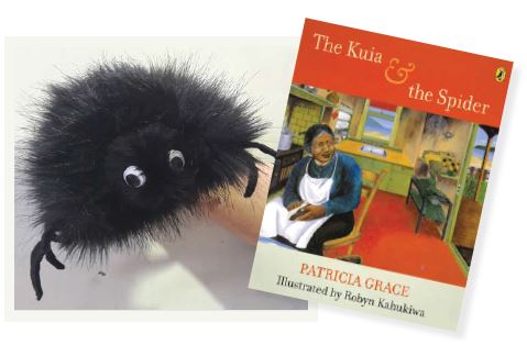 ‘THE KUIA & THE SPIDER’ BOOK & PUPPET: This set includes free copy of Poem ‘Spider in the Bathroom’ written by Erin Devlin plus Spider Hand Puppet by Erin. Book written by Patricia Grace.